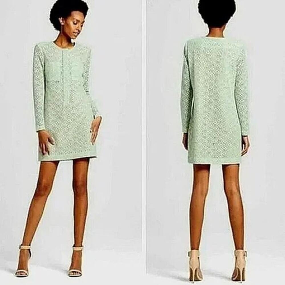 Victoria Beckham Small Green Lace Shift Dress Knee Length Party